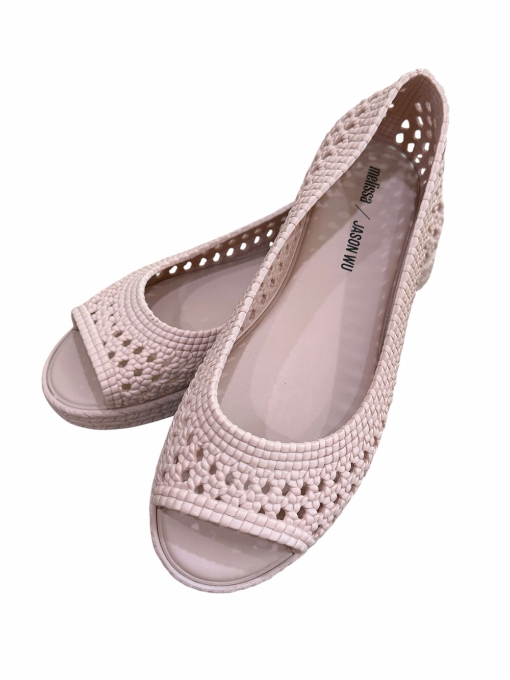 MELISSA x JASON WU JELLY Blush Pink Woven Peep-Toe Flats SIZE 9 LIKE NEW